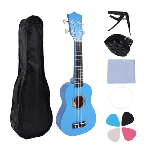 Richeyty 21-Ukulele-Set für AnfäNger, 4-Saitige Kleine Gitarre, Lindenholz-Ukulele mit Tragetaschenclip und 4 Plektren - Blau