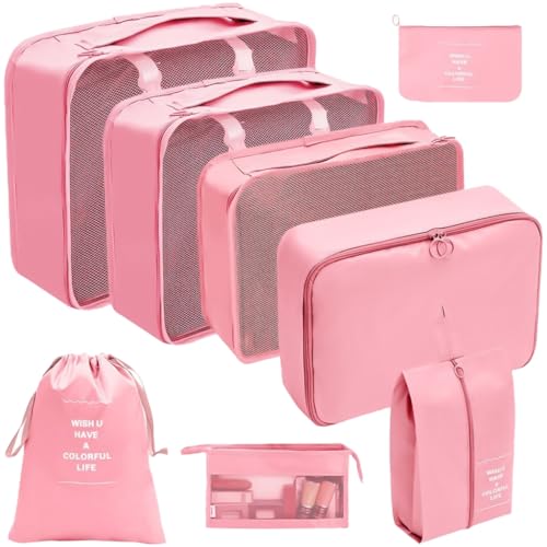 8X/Set Gepäck Organizer Set Koffer Organizer Set Packwürfel Set Kleidertasche Wasserdicht Reise Organizer für Reisen, rose