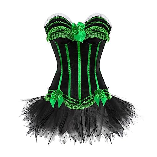 WANGTIANXUE Damen Tutu Rock Zweiteilig Gothic Rock und Korsett Zweiteiliges Vintage Mittelalter Viktorianisch Renaissance Spitzen Rock und Corset 2PCs Set Halloween Karneval Kostüm Ball Party Outfit