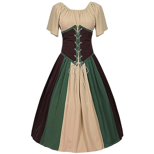 Mittelalter Kleidung Damen, Mittelalter Kleid Damen,Gothic Kleidung Damen Karneval Party Cosplay Halloween Kostüm Große Größen Trompetenärmel Renaissance Kleid Vintage Elegantes Viktorianisches Kleid