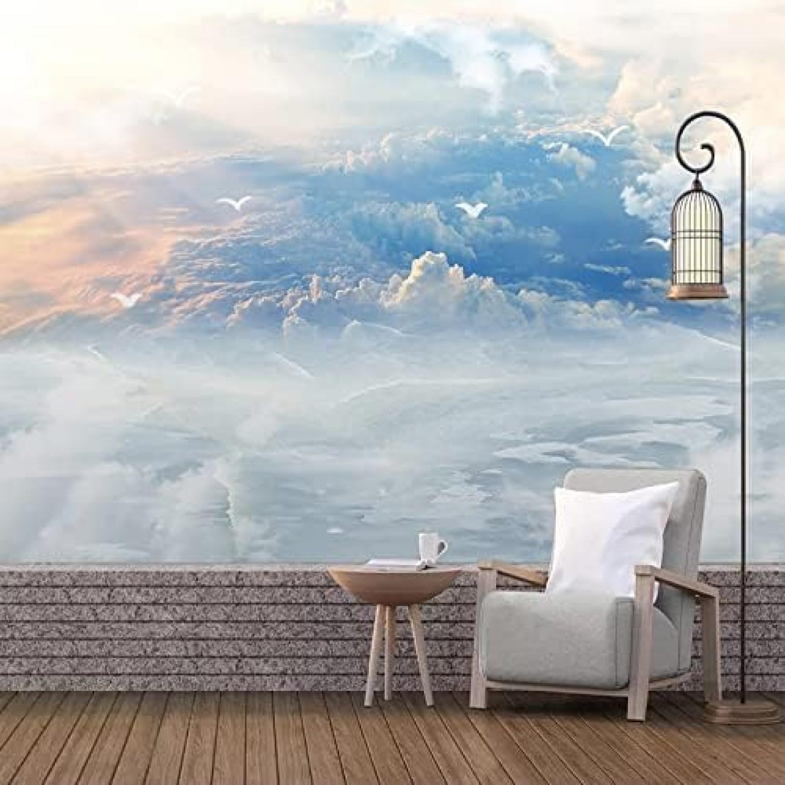 XLMING Blauer Himmel, Weiße Wolken, Möwen 3D Tapete Wohnzimmer Sofa Schlafzimmer Esszimmer Home Dekoration Wand-400cm×280cm