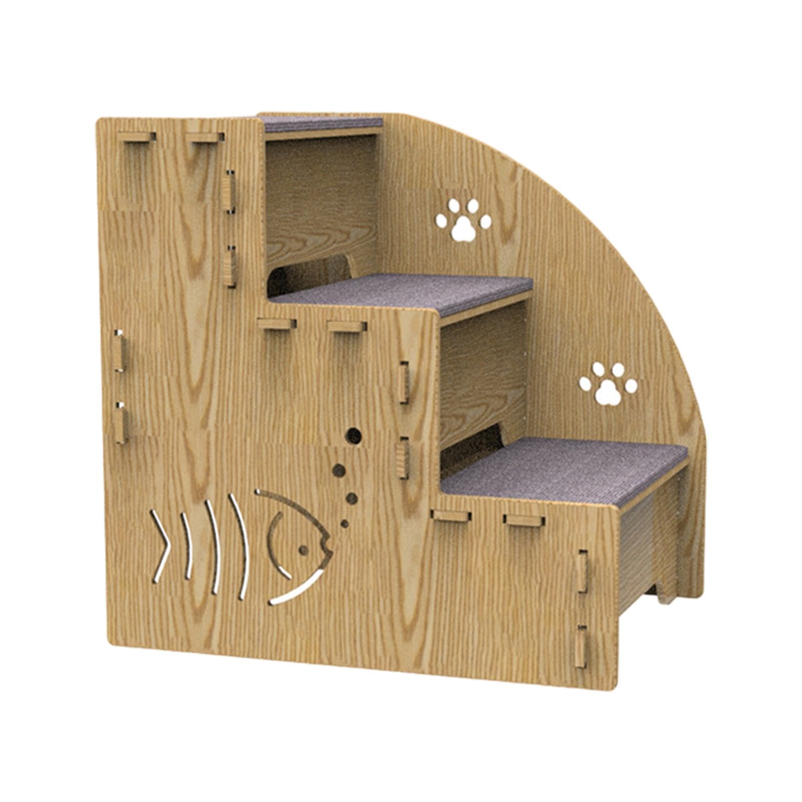 Pet Steps Sofa – Haustiertreppe aus Holz, Hunderampe für den Innenbereich, mit Anti-Rutsch-Surfaace, 3-stufige Holzleiter, stabile Haustierrampe aus Holz, stabile Hunderampe für kleine Hunde, 33 x