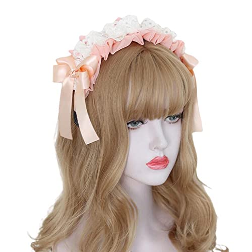 Niedlicher Lolita Kopfschmuck Spitze Schleife Haarband Anime Party Haarschmuck (Hellrosa)