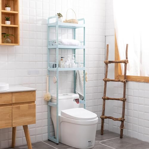 Badezimmer-Aufbewahrung über der Toilette, Toilettenregal-Organizer, passend für die meisten Toiletten, platzsparend, einfache Montage, blau, eine Schicht