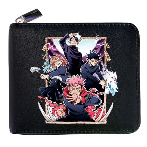 RYNDEX Jujut-su Kais-en Anime Wallet, Spaß Süß Kawaii Kartenetui mit Münzfach, Reise-Kulturbeutel für Ausweis Banknote Münze Foto(Color:Black 3)