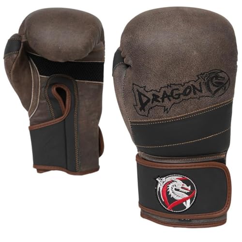 DRAGON DO Antique Boxhandschuhe aus echtem Leder Muay Thai Kickboxen Sparring MMA Männer und Frauen Kampfsport Training Schwarz Adult 8 10 12 14 16 oz Muay Thai Boxing Gloves 30211 (14 Oz)