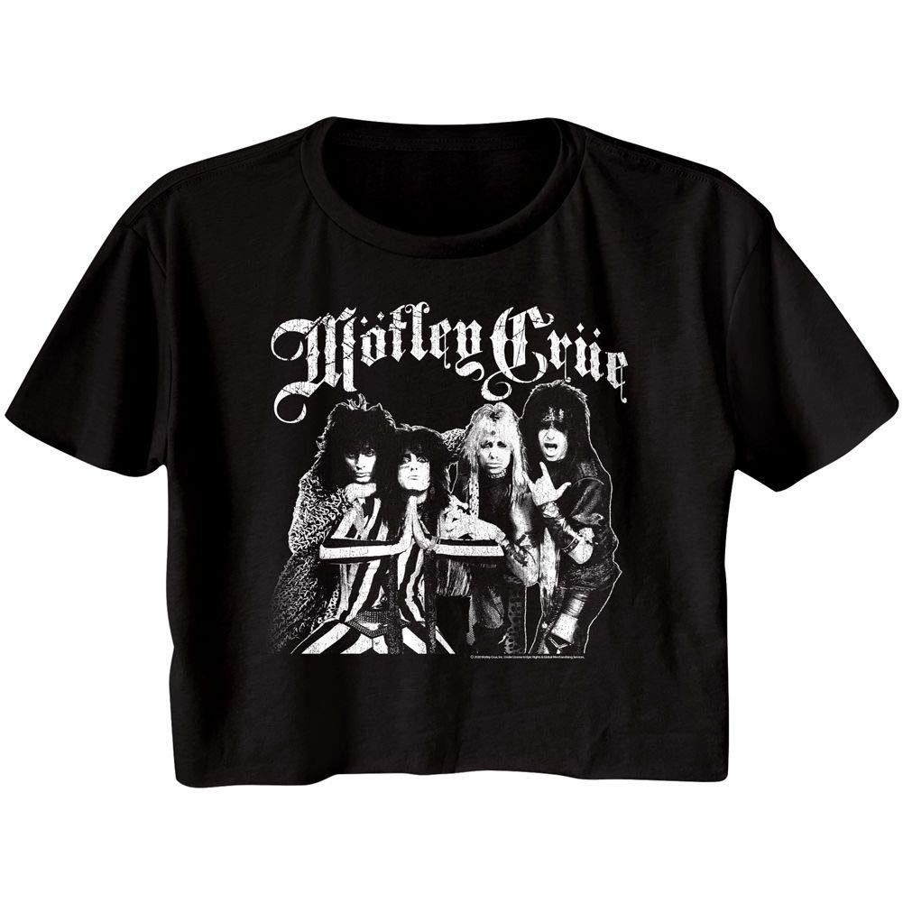 Motley Crue Rock Band Foto von Band Damen Kurzarm Festival Cali Crop Top T-Shirt Grafik Tee, Schwarz, Groß