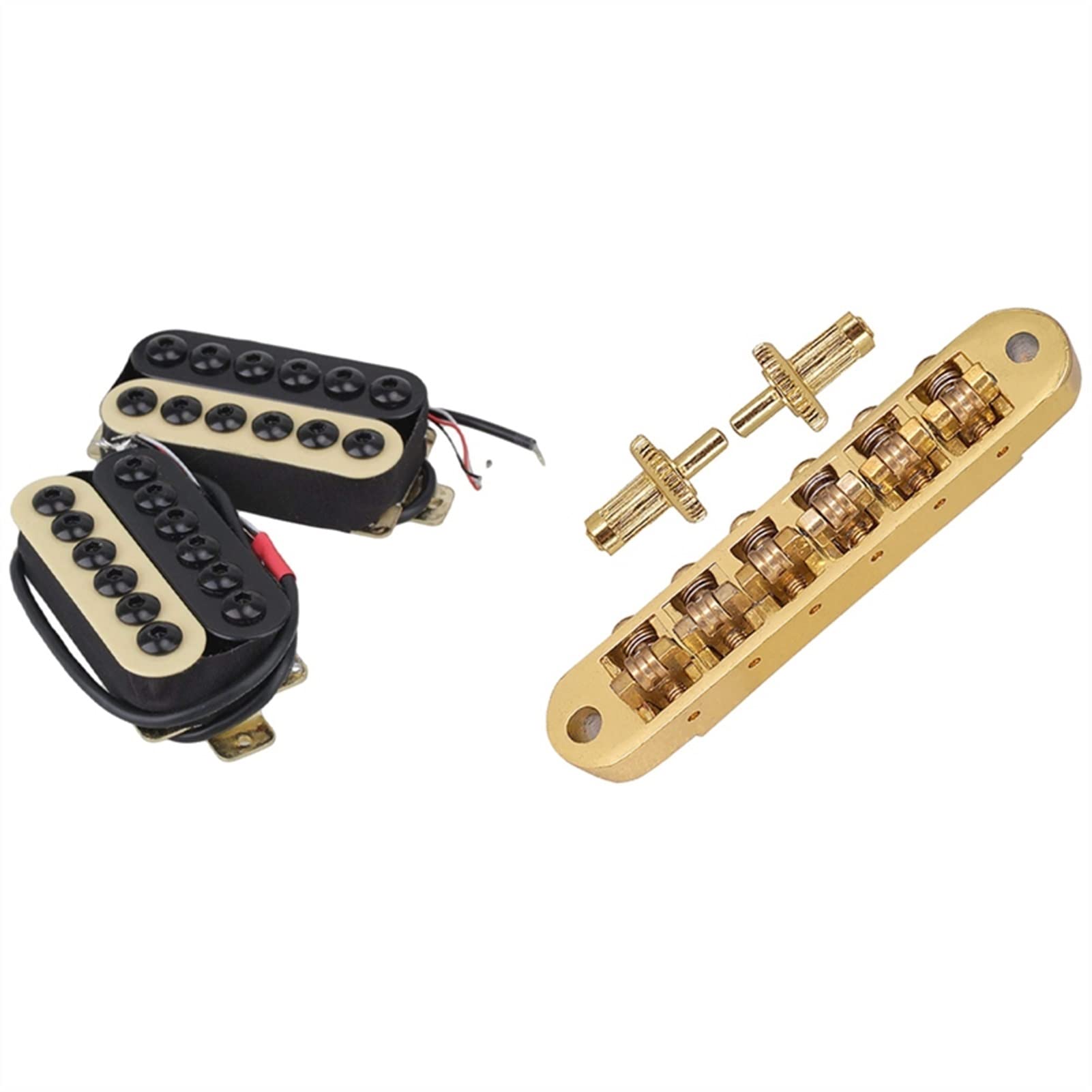 ZENGXUE 2 Stücke Gitarre Pickup Humbucker Doppelspule Bridge Hals Pickups & 1x Gold Tuneo-Matic Elektrische Roller Sattelbrücke Humbucker Tonabnehmer Set