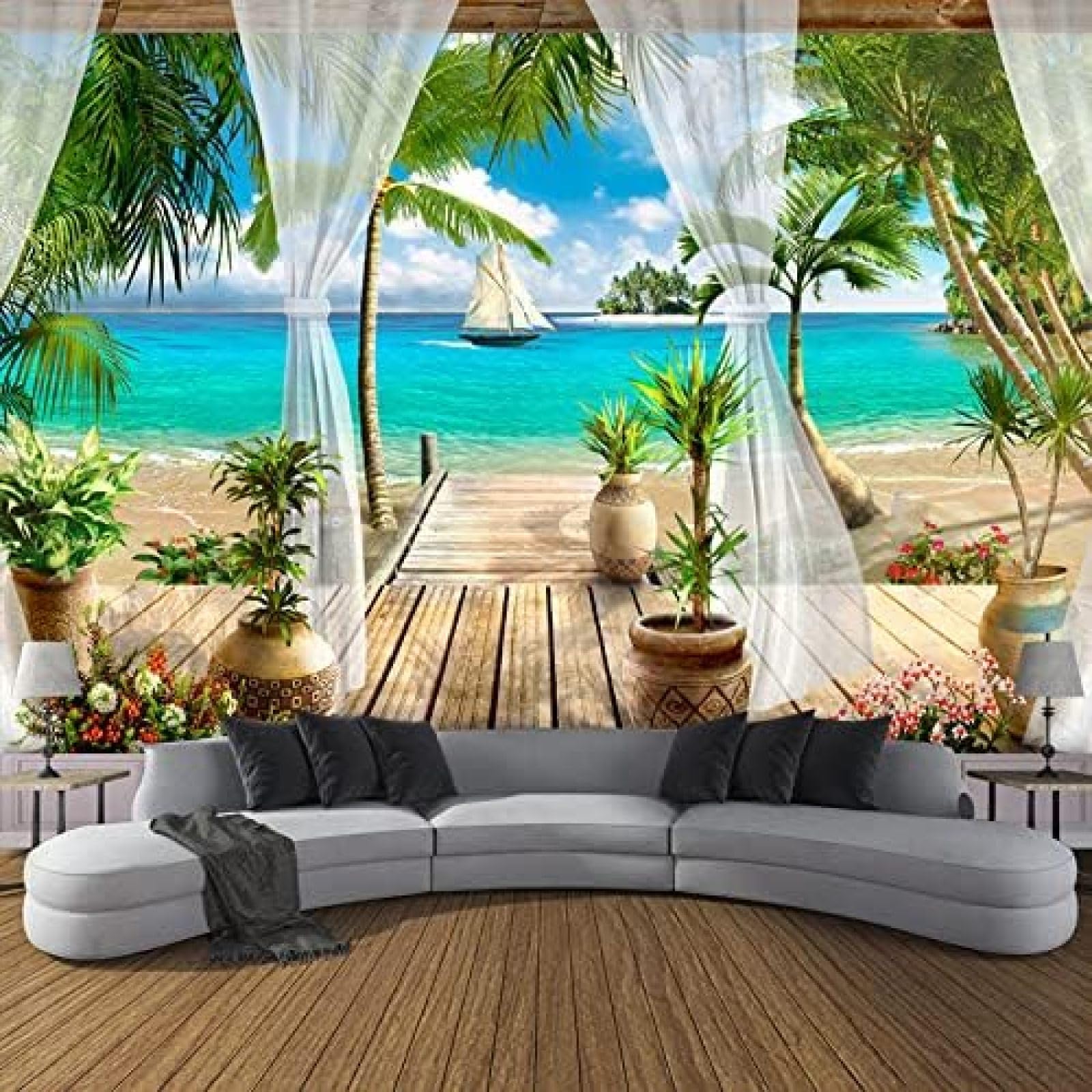 XLMING Strand Meerblick 3D Tapete Wohnzimmer Sofa Schlafzimmer Esszimmer Home Dekoration Wand-250cm×170cm