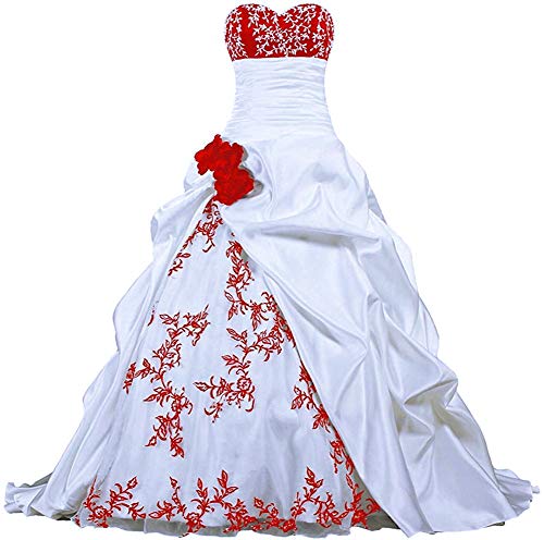 Zorayi Damen Elegante Kapelle Zug Prinzessin Ballkleid Brautkleid Hochzeitskleider Weiß & Rot Größe 38