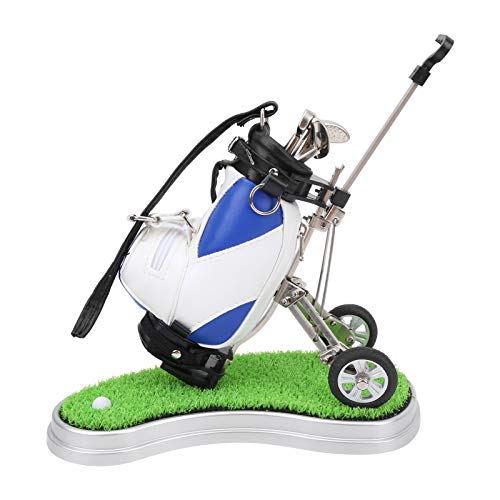 Golfstiftset PU-Golftaschenhalter aus PU mit 3-teiligem Kugelschreiber aus Znic-Legierung und Schreibtisch-Display auf Kunststoffbasis(Blau Weiss)