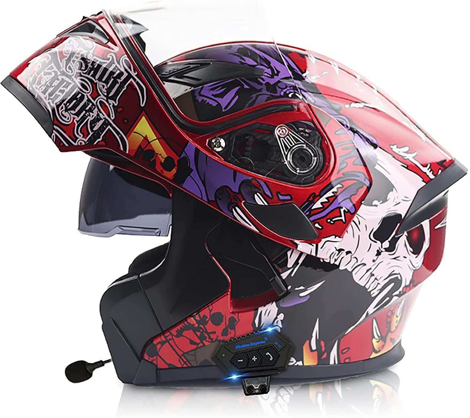 Motorradhelm Herren Mit Bluetooth Klapphelm Integralhelm Fullface Helm Motorrad,DOT/ECE Zertifiziert Rollerhelm Sturzhelm Mit Doppelvisier Sonnenblende Für Damen Erwachsene