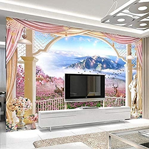 3D Tapete Rustikale Verschneite Berge Balkon Fototapete Wohnzimmer Schlafzimmer Wohnkultur Wandbild 3D Tapete TV Wandbild Tapete Wohnzimmer die fototapete 3d Vlies wandbild Schlafzimmer-430cm×300cm