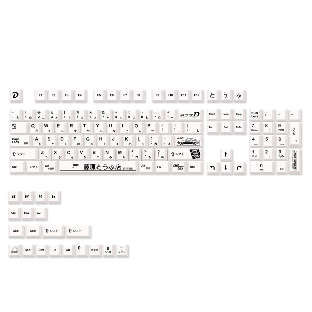 Ghulumn 124 Tasten Japanische PBT Weiß AE86 Initial D Cherry Tastenkappen für Cherry MX Tastatur 61 68 84 87 96 98 104