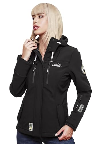 MARIKOO Damen Softshell Jacke Winterjacke wasserabweisend Outdoor B864 [B864-Kl.zicke-Schwarz-Gr.S]