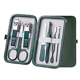 Nagelknipser-Set, professionelles Maniküre-Set mit Ledertasche, Nagelwerkzeuge aus Edelstahl for Männer und Frauen, 7–18-teilig(Green 7 pcs set)