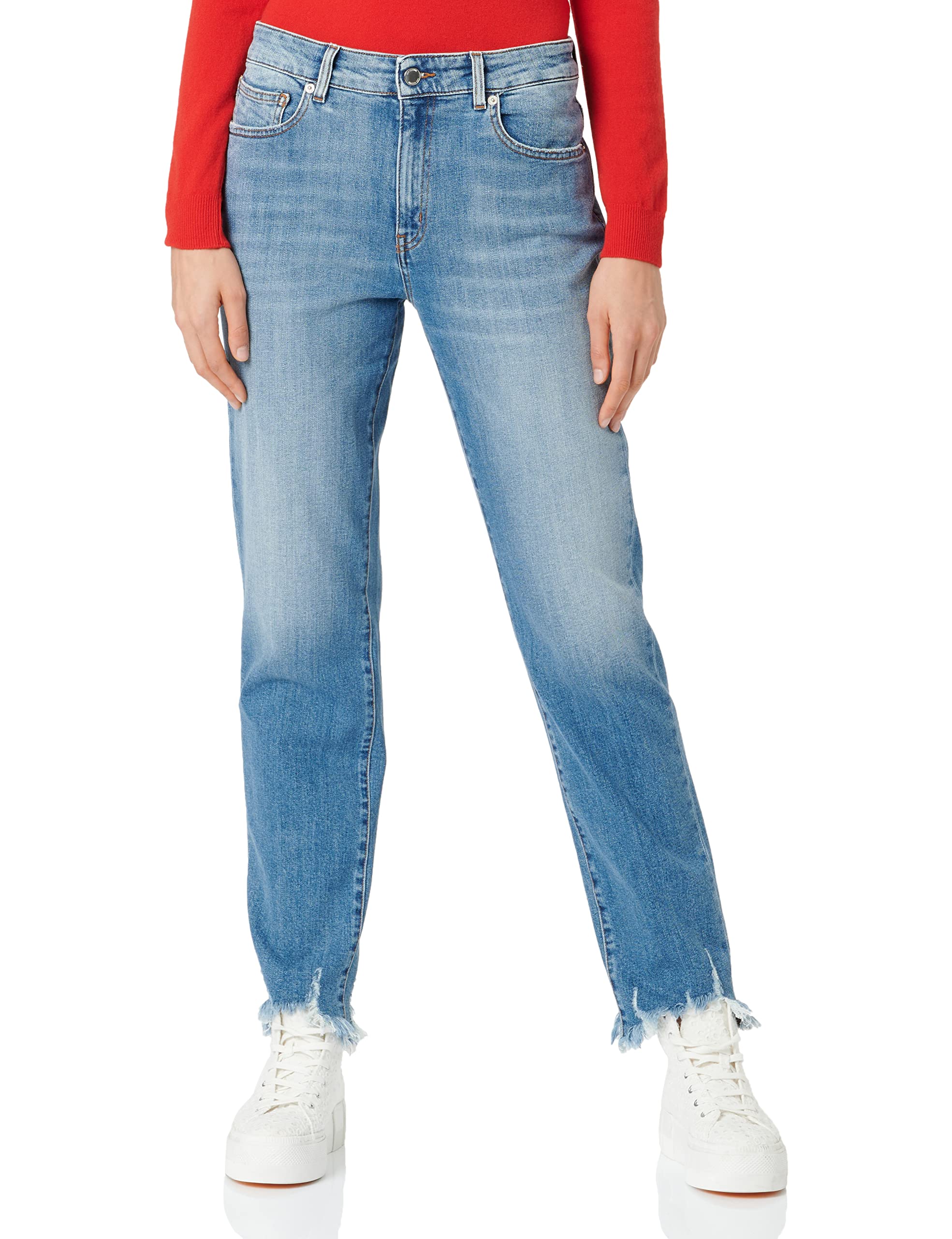 Moschino Damen Blue Denim Personalised With Embroidered Hand Casual Pants, Light Blue Denim, 27 EU