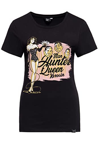 Queen Kerosin Damen Vintage Shirt | T-Shirt | Slim Fit | Frontprint | Kurzarmshirt | Retro | Pin-Up | Diamond | 50S Man Hunter