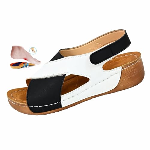 WINDEHAO Orthopädische Sandalen für Damen, ultra-bequem, abgeschrägter Absatz, offener Zehenbereich, Sommer, Keilabsatz, Plateau, bequem, Keilabsatz, orthopädische Sandalen, weiß, 39 EU