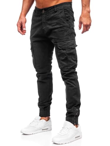 BOLF Herren Cargohose Stoffhose Wanderhose Outdoorhose Baumwollmischung Multi Taschen Arbeitshose Combat Tactical Hose Relaxed-Fit Trekkinghose 2233 Schwarz S [6F6]