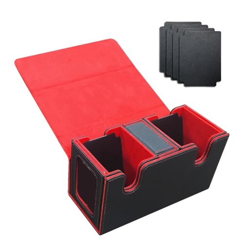 Yeihhtuk Kartenaufbewahrungsbox für über 200 Karten, 3-In-1-Kartendeck-Etui, Karten-Organizer mit 4 Trennwänden, Rot