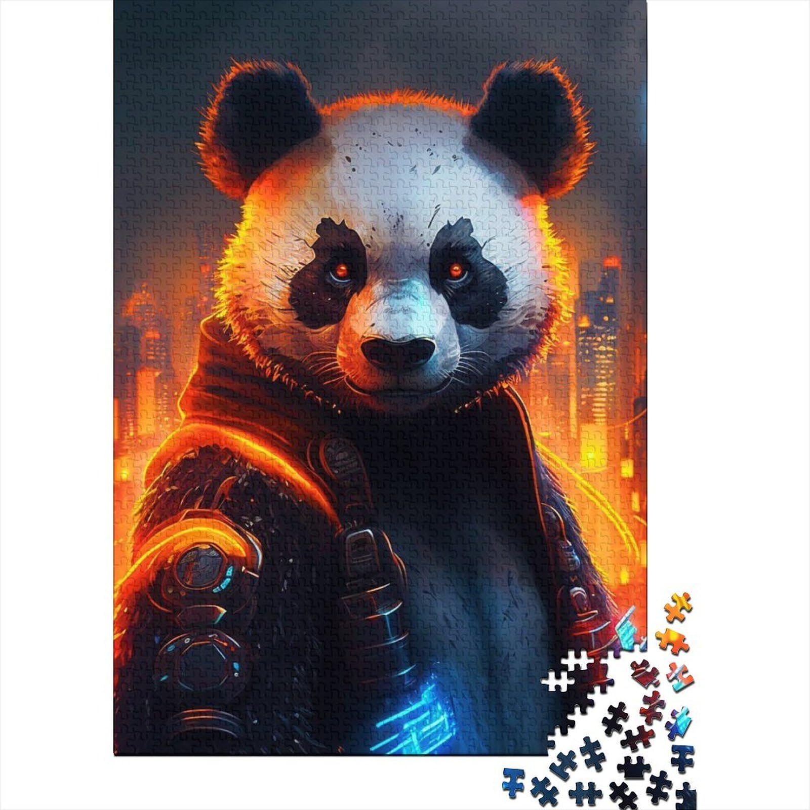 Flaming Panda Puzzle für Erwachsene 1000 Holzpuzzles Puzzles für Erwachsene Teenager Puzzles für Erwachsene Lernspiel Herausforderungsspielzeug 75x50cm