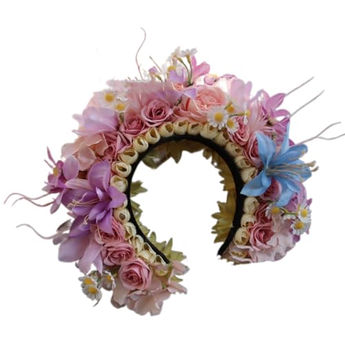 Böhmisches Blumen-Stirnband, Braut-Haarschmuck, Blumen-Haarband für Damen, Haarbänder, Frühlings-Hochzeitsgirlanden, Kränze, Blumenkränze, Mädchen-Blumenkränze