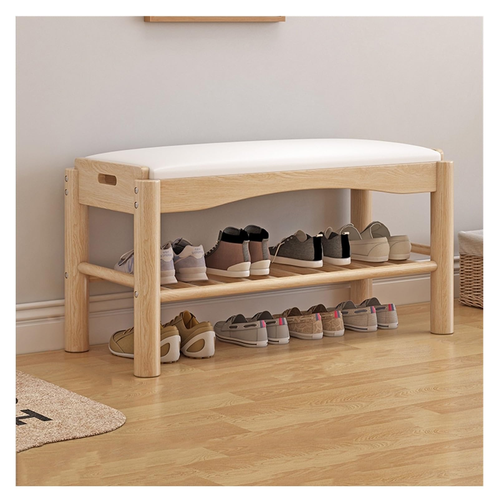 Schuhregal Schuhbank, Aufbewahrungsbank, Schuhbank aus Holz, rustikale Eingangsbank aus massivem Holz, gepolsterte Bank for Schrank, Eingangsbereich, Flur, Schlafzimmer Schuhrschrank(A,45*30*40cm)