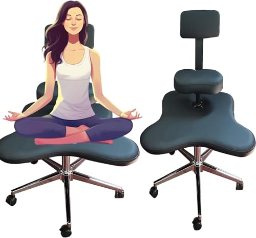 Ergonomischer Bürostuhl mit gekreuzten Beinen und Rollen, Verstellbarer Meditationshocker ohne Armlehnen, Schreibtischsitz für Erwachsene zum Sitzen mit gekreuzten Beinen, Schwarz