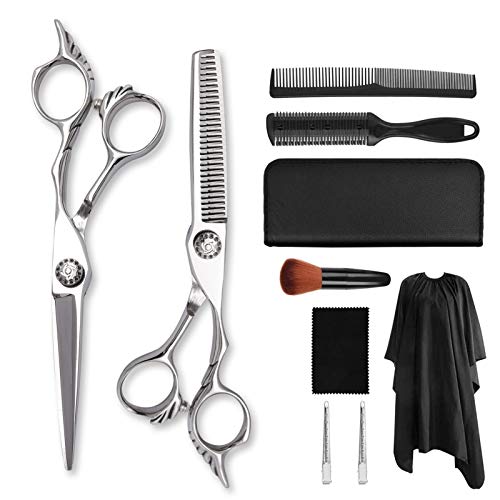 Haarschneidescheren-Set, 6,0 Zoll, silberne Friseurschere, Flachschere, Effilierschere, Ponyschere, Friseurscheren-Set