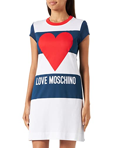 Love Moschino Women's Slim fit A-line Short-Sleeved Dress, White Blue RED, 38