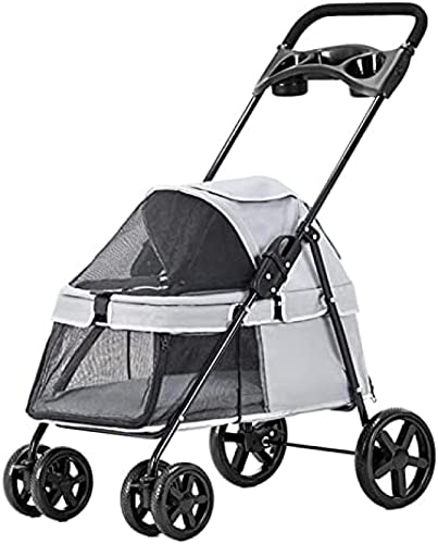 Vierrädriger Kinderwagen für Haustiere, Hundewagen, Katzenwagen, faltbar, für mittelgroße und kleine ausgehende Hunde, Belastung bis zu 15 kg, Grau