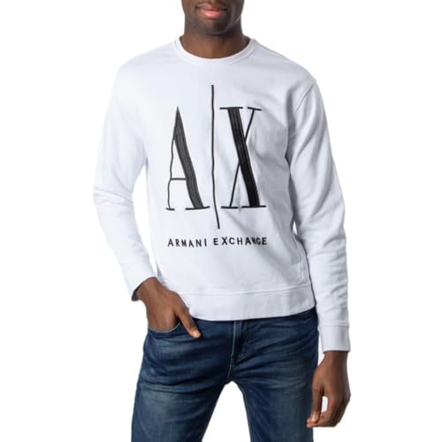 Armani Exchange Herren Icon Sweat Sweatshirt, Weiß (White 1100), Large (Herstellergröße:L)