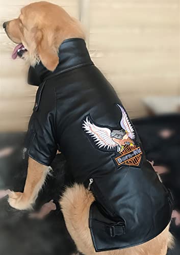 DHGTEP Großer Hundemantel PU Lederjacke Luxus Weicher Hund Parka Mantel Herbst Winter Wasserdicht Mantel Sport Oberbekleidung Kleidung für Kleine Mittlere Hunde (Farbe : Schwarz, Größe : L-L)