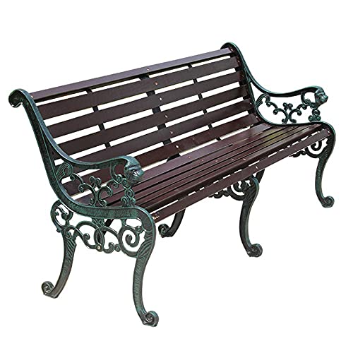 Park-Terrassenbank, Outdoor-Freizeitbank, wetterfeste Gartenbank mit Gusseisenrahmen und korrosionsbeständigem Massivholz, 2–3-Sitzer-Innenhofbank, dekorative Retro-Bänke (Bronze 150 x 58 x 78 cm) (A