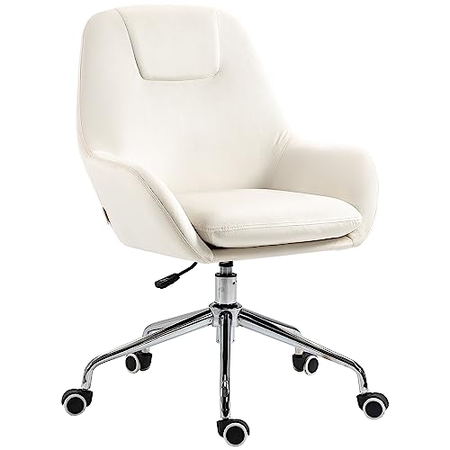 Vinsetto Bürostuhl, höhenverstellbarer Drehstuhl mit Rollen, ergonomischer Schreibtischstuhl mit Samt-Optik, für Arbeitszimmer, 65 x 66 x 90-97 cm, Creme