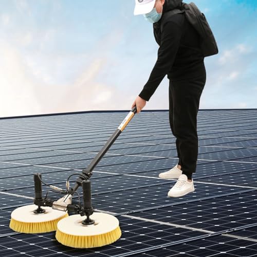 HTIANMM Elektrische Solar-Photovoltaik-Panel-Reinigung, Photovoltaik-Panel-Reinigungswerkzeug, Doppelkopf-Automatik-Solarpanel, Dach-Wasserbürste, mit Spannungswandler,5.5M