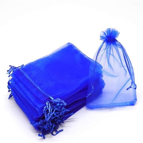 50 Stück schiere transparente Chiffon-Organzabeutel Weihnachten Halloween Hochzeit Geburtstagsfeier Süßigkeiten Geschenkboxen Schmuckverpackungsbeutel-Blau,13x18cm