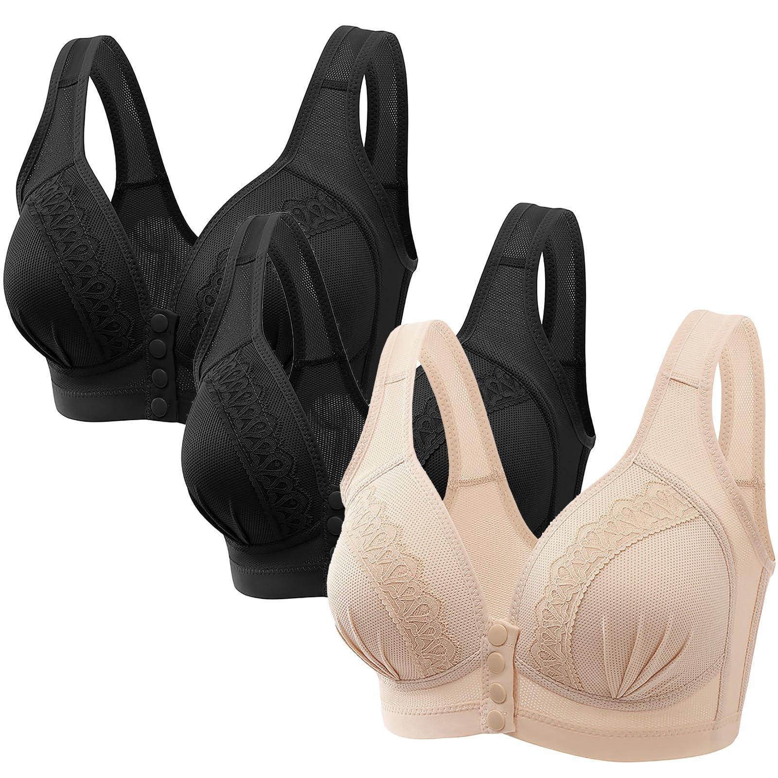 3er Pack Grosse Grössen BH Starker Halt BH mit Gepolstert Sexy Ohne Bügel BH Minimizer BH Bustier Damen Entgiftungs BH Frauen Push Up Bralette BH mit Vorderverschluss BH Gegen Hängende Brüste