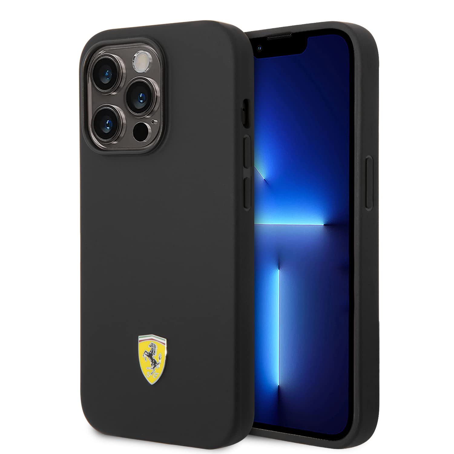 Ferrari FEHCP14LSIBBK hülle für 14 Pro 6,1" schwarz/Black hardcase Silicone Metal Logo