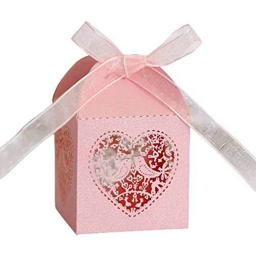 100 Stück Hochzeits-Süßigkeiten-Schachteln, Lovebirds, luxuriös, geschnitten, Party, Hochzeit, Gastgeschenk, Geschenkbox, Valentinstag