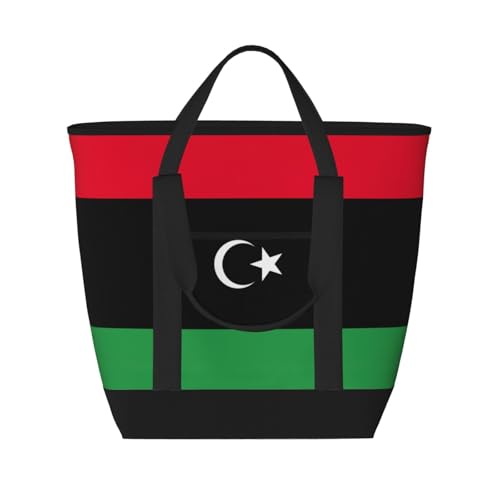 YQxwJL Isolierte Kühltasche mit libyscher Flagge, großes Fassungsvermögen, Einkaufstasche, Reisen, Strand, wiederverwendbare Einkaufstasche für Erwachsene, Schwarz, Einheitsgröße, Schwarz ,