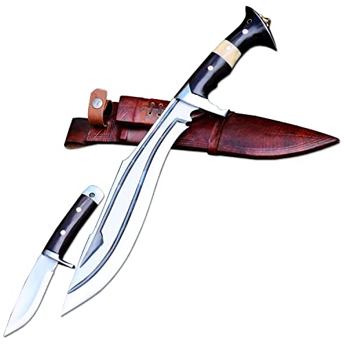 Kukri-Messer mit 30 cm langer Klinge – kostenloses 12 cm langes Busch-Bastelmesser – Gurkha Khukuri – Machete – gehärtet – geschärft – Jagd- und Campingmesser – geschmiedet in Nepal