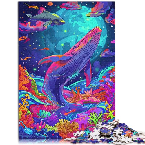 Puzzlespiel Psychedelischer bunter Wal 1000 Teile Puzzlespielzeug Holzpuzzle Familienspiel Stressabbau Schwieriges Herausforderungspuzzle 1000 Teile (50 x 75 cm)