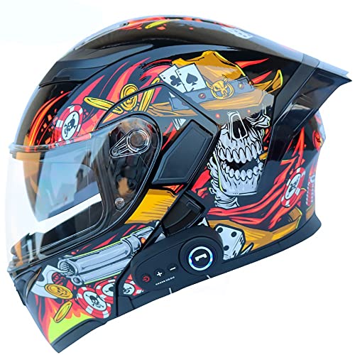 Klapphelm mit Integriertem Bluetooth ECE-geprüft, Motorradhelm Bluetooth-Helm mit Anti-Fog-Doppelspiegel, Integralhelm Racing Helm für Damen Herren 54~63CM