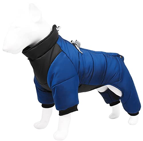 DHGTEP Warmer Fleece Hundemantel mit Beinen und Geschirr Winter Dicke Hundejacke wasserdichte Haustierkleidung für Kleine Mittlere Große Hunde (Farbe : Blau, Größe : XXX-Large)