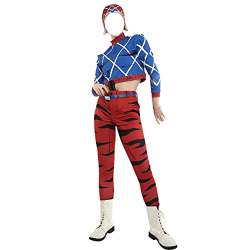 MAVNES Guido Mista Cosplay Kostüm Tops Hosenhut Gürtel Halloween Karneval Voller Anzug,Blue-L