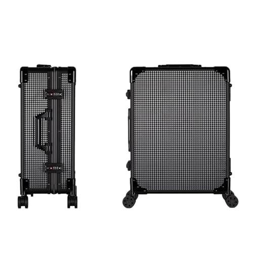 Aluminium-Trolley, Make-up-Zugkoffer mit LED-Licht, professioneller Kosmetik-Organizer, rollender, beleuchteter Make-up-Waschtisch (Black Plaid)