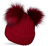 styleBREAKER Kinder Strick Bommelmütze mit 2 Kunstfellbommel und Fleece Futter, Winter Mütze, Strickmütze, 2-5 Jahre 04024203, Farbe:Bordeaux-Rot