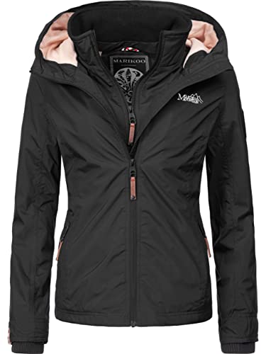 MARIKOO Damen Übergangsjacke Outdoorjacke mit Kapuze Erdbeere Schwarz Gr. XXL